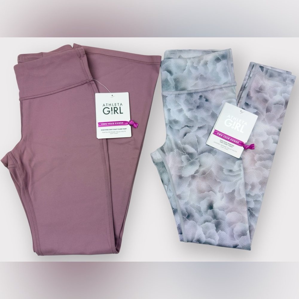 Sz M 8/10 Athleta Girl High Rise Chit Chat Flare Pant & Tight Leggings NWT set